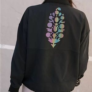 New Free People FP Movement Half-Zip Jacket Reflective Back Design Black Medium